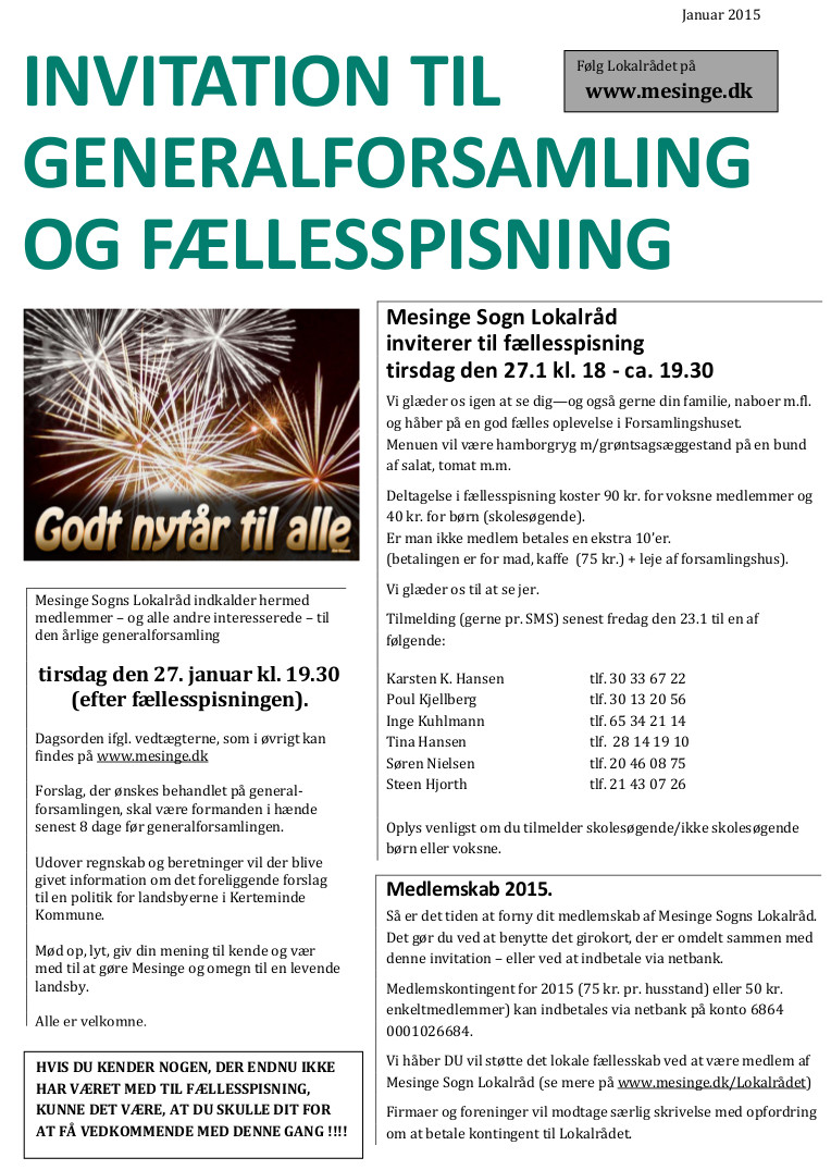 Invitation til fællesspisning jan. 2015